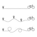 Bike mileage with start point set. Bicycle and route group.